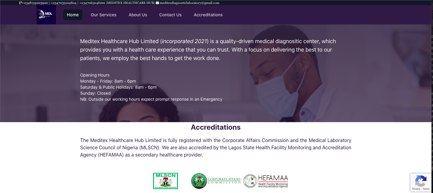 Meditex Diagnostic Laboratory Website